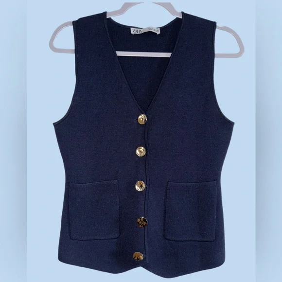 ZARA Gold Button Knitted Vest Top - Picture 3 of 7